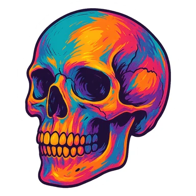 skull in a unique color variation, vibrant distinct colors, artistic style, no background sticker