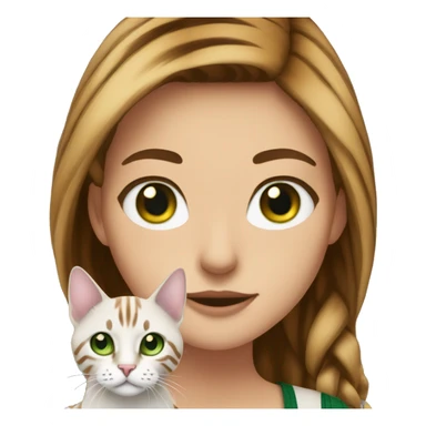 White skin medium hair brunette with bengal cat with green eyes sticker