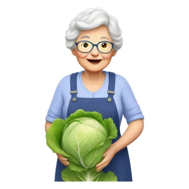 Granny in garden with cabbage sticker