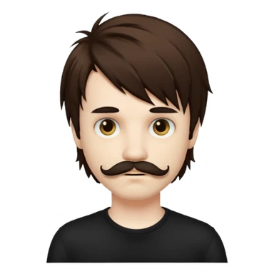 emo boy with long shaggy brown hair and moustache sticker