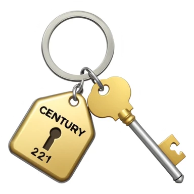 una llave con un llavero que diga century 21 sticker