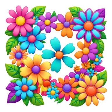 3D, psychedelic colored hippie style corner flower border sticker