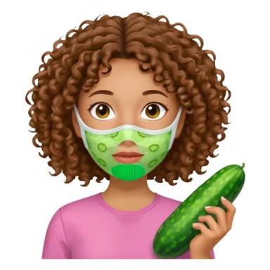 lightskin girl with green skincare facemask and cucumbers and brown curly hair and a pink shirt  sticker
