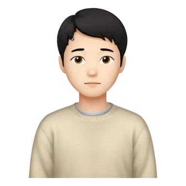 Chinese man 20 years old, gentle warm expression, soft black hair slightly messy, brown eyes, casual cream sweater sticker