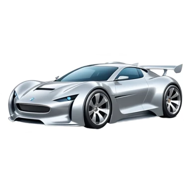 A low-profile futuristic car emoji made of polished silver chrome, wide body stance, smooth aerodynamic shape, glossy metallic surface, soft reflections, luxury swag aesthetic, minimal details, iOS emoji style, centered on clean white background, studio lighting sticker