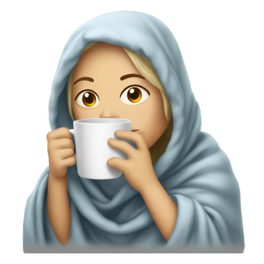 sick white woman in a blanket drinking from a hot cup sticker
