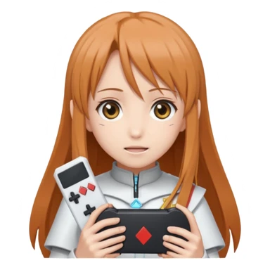 Asuna from Sword Art Online holding a video game, emoji style sticker