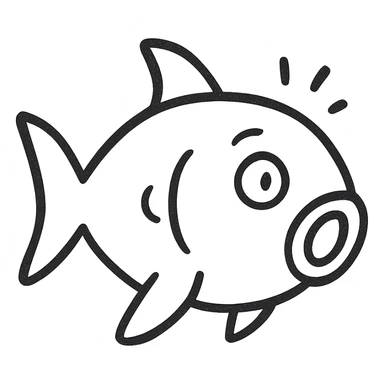 hand-drawn outline style surprised fish icon sticker