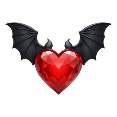 crystal red heart with black bat wings sticker