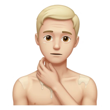 Man with arm on his neck and dying sticker