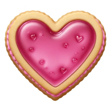 Realistic shortbread cookie in the shape of a heart with pink jelly sticker