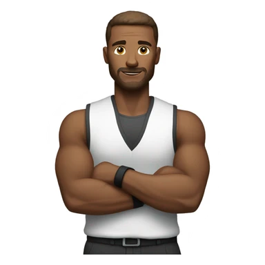 cool man arms crossed, white, in vest, sporty sticker