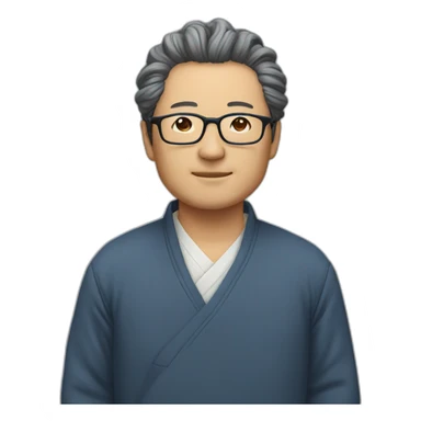 Middle-aged Japanese man with naturally permed glasses sticker