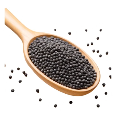 small black chia seeds in a wooden spoon sticker