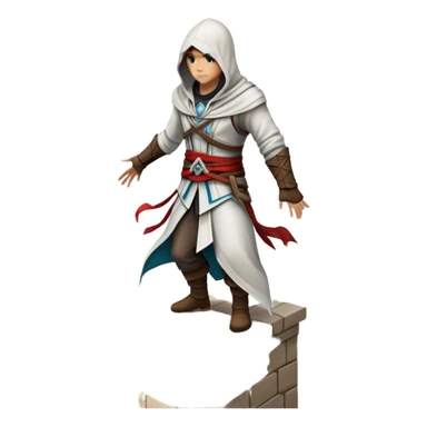 An icon representing an adventure game, inspired by Assassin's Creed. The design features a heroic character in hooded attire, scaling a tall building in a historical cityscape. The background shows ancient architecture and hidden symbols, symbolizing exploration and stealth. Transparent background  sticker