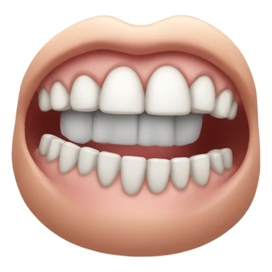 Bland and white photo of human mouth with grills sticker
