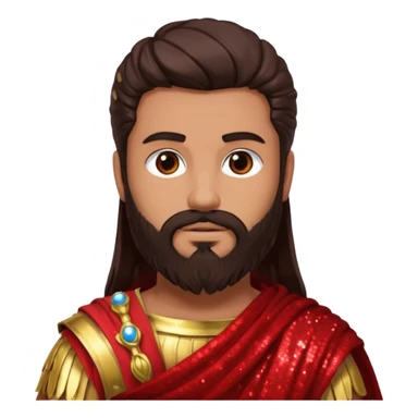 Mars from Roman Deities with long dark brown hair and beard, red sequin toga, light tan skin sticker