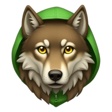 brown wolf with yellow eyes and a green hood that sadly sticker