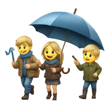 3 russian kids with a umbrella playing with a paper ship in the rain sticker