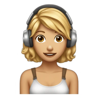 haz una chica de pelo castaño claro y lacio, que tenga unos auriculares y sostenga un animal en la mano sticker