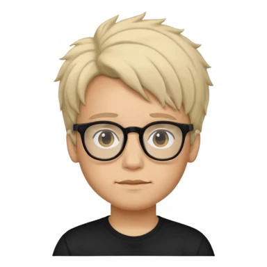  boy with freeform hair black t-shirt put a glasses sticker