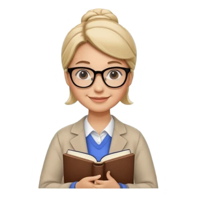 Teacher Look – tidy low bun, black-rim glasses, holding a book.












































 sticker