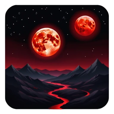 Edgy Black night sky with big Red vibrant neon-crimson-blood-moon Aesthetic Scenery full picture  sticker
