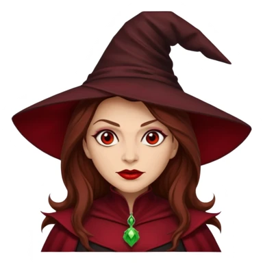 Wicked Witch of the East from the Wizard of Oz with light skin, red eyes, brown long hair, dark red outfit sticker