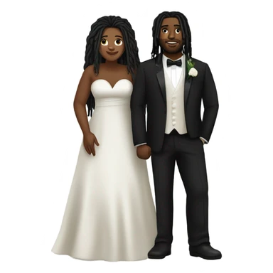 plus size man black couple with black dreadlocks, full body wedding sticker