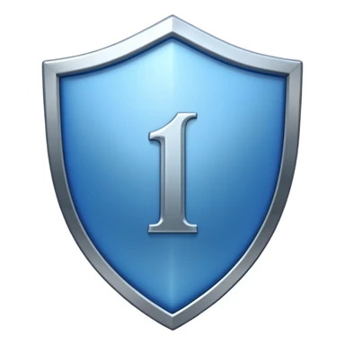 a metallic shield with a blue letter "I" sticker