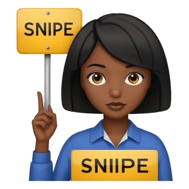 Dark skin woman with black bob in hair holding sign that says snipe  sticker