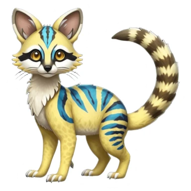 Rare realistic tropical exotic cute epic pretty beautiful handsome gorgeous aesthetic colorful vibrant Vernid-Protogen-Primagen-Wickerbeast-Genet-Trico-species-Fakemon-hybrid-creature by LiLaiRa, beautiful intricate markings, full body sticker