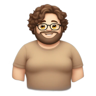 Chubby non binary round glasses attached long brown hair beard sleepy smiling hug sticker