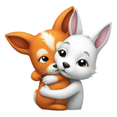 white small bunny and fox hugging sticker