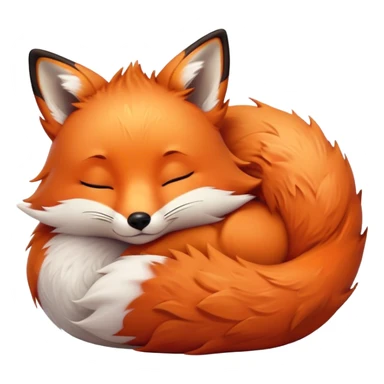 Cinematic cute sleepy fox, curled into a cozy fluffy ball, warm glowing fur, tiny black nose resting on its tail, soft breathing visible, peaceful and charming. sticker