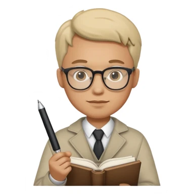 man hold a pen in hand write in book , wearing glasses sticker