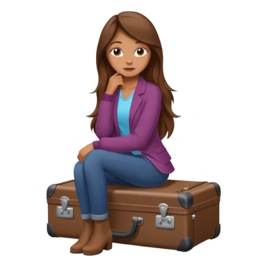 The sticker is a realistic beautiful woman with long brown hair, sitting on a suitcase, a cartoon-style vector illustration created using Procreate --chaos 25 sticker