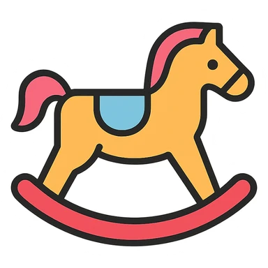 rocking horse, color outline icon style, playful colors with black outlines, minimal details sticker