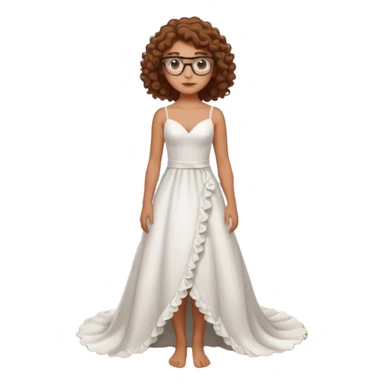 Chica blanca, pelo rizado, gafas, vestido novia playa cuerpo entero, pelo castaño sticker