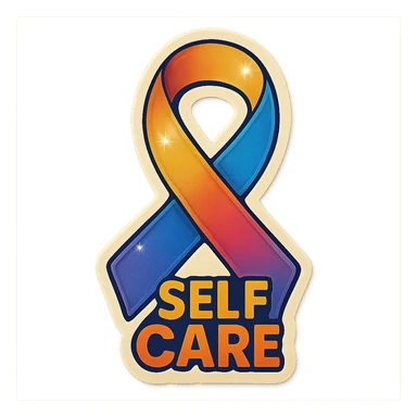 ribbon as a symbol of self-care, retro sticker style, clear contours, shadows and highlights, psychosomatics theme sticker