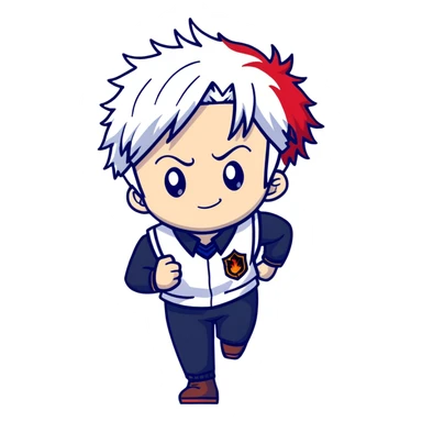 Shoto Todoroki using his ice and fire quirk, half red half white hair, school uniform from UA High sticker