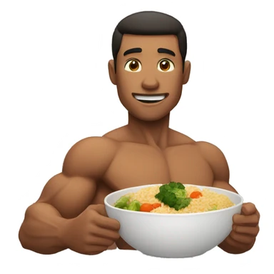 muscular man eating rice, meat and vegetables sticker