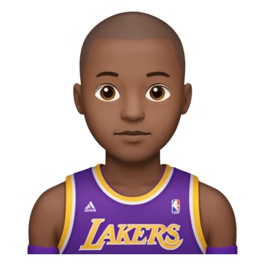["Black male, buzzcut, wearing a purple Lakers jersey."] sticker