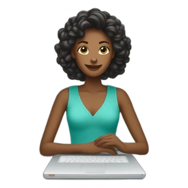 A woman who has laptop on table and has cricut maker3 on one side and craft supplies on other side sticker