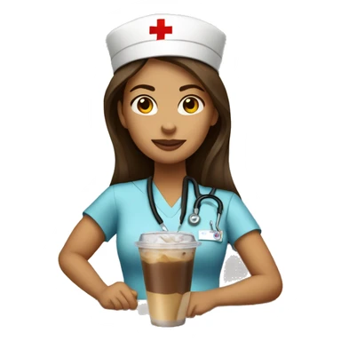 Brown-haired-young-waisian-woman-nurse drinking iced coffee sticker