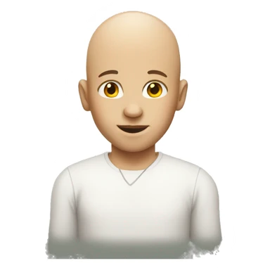bald boy in shirt with unicorn horn sticker