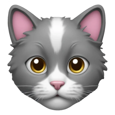 cat with grey and white fur and pink nose sticker