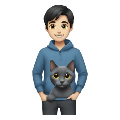 Russian blue cat with a boy black hair sticker