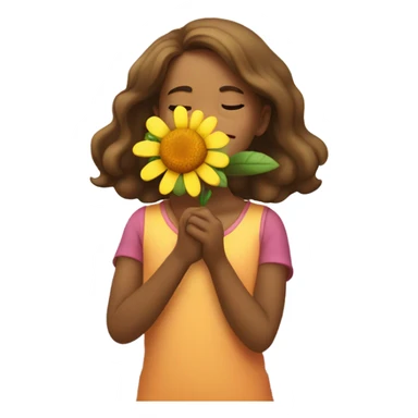 girl smelling flower sticker
