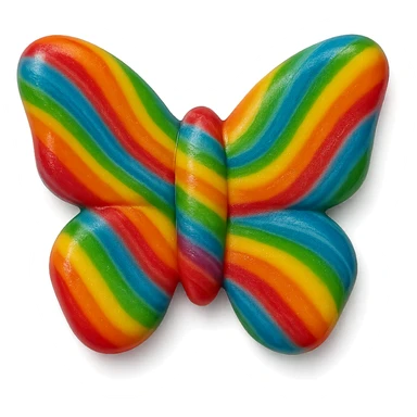 realistic butterfly-shaped candy with multicolor stripes, isolated on a transparent background, no visible background sticker